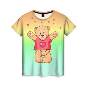 Женская футболка 3D с принтом Funny Bear в Петрозаводске, 100% полиэфир ( синтетическое хлопкоподобное полотно) | прямой крой, круглый вырез горловины, длина до линии бедер | 14 февраля | bears | teddy | валентин | день святого валентина | игрушки | медведи | милый | мимими | мишка | мишки | подарки | подарок | подарок девушке | подарок парню | тедди
