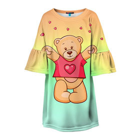 Детское платье 3D с принтом Funny Bear в Петрозаводске, 100% полиэстер | прямой силуэт, чуть расширенный к низу. Круглая горловина, на рукавах — воланы | 14 февраля | bears | teddy | валентин | день святого валентина | игрушки | медведи | милый | мимими | мишка | мишки | подарки | подарок | подарок девушке | подарок парню | тедди