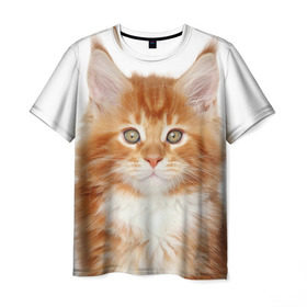 Мужская футболка 3D с принтом Рыжий котенок в Петрозаводске, 100% полиэфир | прямой крой, круглый вырез горловины, длина до линии бедер | Тематика изображения на принте: животное | порода | рыжий котенок