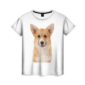 Женская футболка 3D с принтом Пемброк-вельш-корги в Петрозаводске, 100% полиэфир ( синтетическое хлопкоподобное полотно) | прямой крой, круглый вырез горловины, длина до линии бедер | животное | пемброк вельш корги | порода | собака