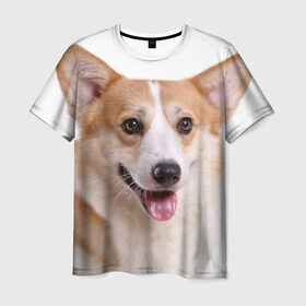 Мужская футболка 3D с принтом Пемброк-вельш-корги в Петрозаводске, 100% полиэфир | прямой крой, круглый вырез горловины, длина до линии бедер | животное | пемброк вельш корги | порода | собака