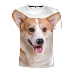 Мужская футболка 3D спортивная с принтом Пемброк-вельш-корги в Петрозаводске, 100% полиэстер с улучшенными характеристиками | приталенный силуэт, круглая горловина, широкие плечи, сужается к линии бедра | Тематика изображения на принте: животное | пемброк вельш корги | порода | собака