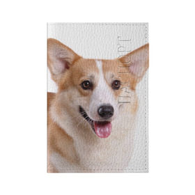 Обложка для паспорта матовая кожа с принтом Пемброк-вельш-корги в Петрозаводске, натуральная матовая кожа | размер 19,3 х 13,7 см; прозрачные пластиковые крепления | Тематика изображения на принте: животное | пемброк вельш корги | порода | собака