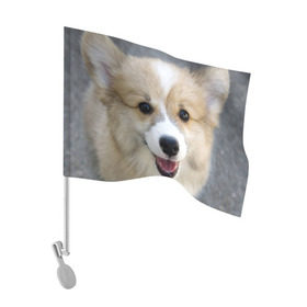 Флаг для автомобиля с принтом Пемброк-вельш-корги, собака, п в Петрозаводске, 100% полиэстер | Размер: 30*21 см | животное | пемброк вельш корги | порода | собака