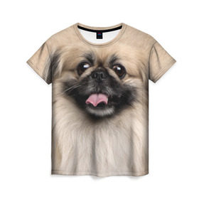 Женская футболка 3D с принтом Пекинес в Петрозаводске, 100% полиэфир ( синтетическое хлопкоподобное полотно) | прямой крой, круглый вырез горловины, длина до линии бедер | животное | пекинес | порода | собака