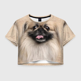 Женская футболка 3D укороченная с принтом Пекинес в Петрозаводске, 100% полиэстер | круглая горловина, длина футболки до линии талии, рукава с отворотами | животное | пекинес | порода | собака
