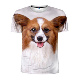 Мужская футболка 3D спортивная с принтом Папийон в Петрозаводске, 100% полиэстер с улучшенными характеристиками | приталенный силуэт, круглая горловина, широкие плечи, сужается к линии бедра | Тематика изображения на принте: животное | папийон | порода | собака