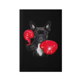 Обложка для паспорта матовая кожа с принтом Французский бульдог в Петрозаводске, натуральная матовая кожа | размер 19,3 х 13,7 см; прозрачные пластиковые крепления | Тематика изображения на принте: бокс | перчатки | собака | французский бульдог