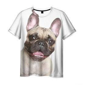 Мужская футболка 3D с принтом Французский бульдог в Петрозаводске, 100% полиэфир | прямой крой, круглый вырез горловины, длина до линии бедер | животное | порода | собака | французский бульдог