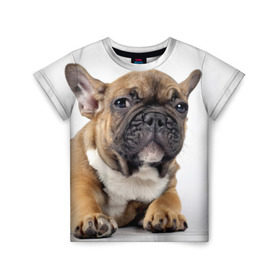 Детская футболка 3D с принтом Французский бульдог в Петрозаводске, 100% гипоаллергенный полиэфир | прямой крой, круглый вырез горловины, длина до линии бедер, чуть спущенное плечо, ткань немного тянется | животное | порода | собака | французский бульдог