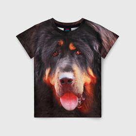 Детская футболка 3D с принтом Тибетский мастиф в Петрозаводске, 100% гипоаллергенный полиэфир | прямой крой, круглый вырез горловины, длина до линии бедер, чуть спущенное плечо, ткань немного тянется | Тематика изображения на принте: животное | порода | собака