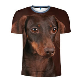 Мужская футболка 3D спортивная с принтом Такса в Петрозаводске, 100% полиэстер с улучшенными характеристиками | приталенный силуэт, круглая горловина, широкие плечи, сужается к линии бедра | животное | порода | собака | такса