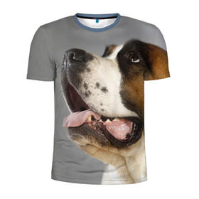 Мужская футболка 3D спортивная с принтом Сенбернар в Петрозаводске, 100% полиэстер с улучшенными характеристиками | приталенный силуэт, круглая горловина, широкие плечи, сужается к линии бедра | животное | порода | сенбернар | собака