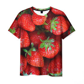 Мужская футболка 3D с принтом Клубничная в Петрозаводске, 100% полиэфир | прямой крой, круглый вырез горловины, длина до линии бедер | strawberry | vegan | vegetarian | веган | вегетарианство | йога | клубника | фитнес