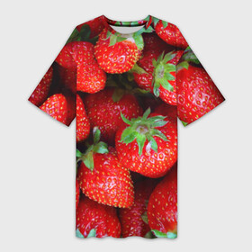 Платье-футболка 3D с принтом Клубничная в Петрозаводске,  |  | strawberry | vegan | vegetarian | веган | вегетарианство | йога | клубника | фитнес