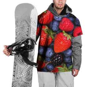 Накидка на куртку 3D с принтом Berries в Петрозаводске, 100% полиэстер |  | strawberry | vegan | vegetarian | веган | вегетарианство | земляника | йога | клубника | фитнес | черника | ягода