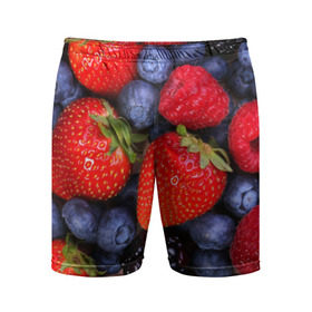 Мужские шорты 3D спортивные с принтом Berries в Петрозаводске,  |  | strawberry | vegan | vegetarian | веган | вегетарианство | земляника | йога | клубника | фитнес | черника | ягода