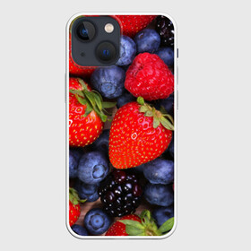 Чехол для iPhone 13 mini с принтом Berries в Петрозаводске,  |  | strawberry | vegan | vegetarian | веган | вегетарианство | земляника | йога | клубника | фитнес | черника | ягода
