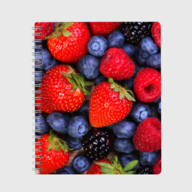 Тетрадь с принтом Berries в Петрозаводске, 100% бумага | 48 листов, плотность листов — 60 г/м2, плотность картонной обложки — 250 г/м2. Листы скреплены сбоку удобной пружинной спиралью. Уголки страниц и обложки скругленные. Цвет линий — светло-серый
 | strawberry | vegan | vegetarian | веган | вегетарианство | земляника | йога | клубника | фитнес | черника | ягода