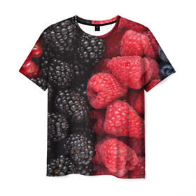 Мужская футболка 3D с принтом Ягодная в Петрозаводске, 100% полиэфир | прямой крой, круглый вырез горловины, длина до линии бедер | strawberry | vegan | vegetarian | будизм | веган | вегетарианство | земляника | йога | клубника | клюква | фитнес | черника | ягода