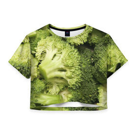 Женская футболка 3D укороченная с принтом Брокколи в Петрозаводске, 100% полиэстер | круглая горловина, длина футболки до линии талии, рукава с отворотами | vegan | vegetarian | брокколи | будизм | веган | вегетарианство | йога | сыроедение | фитнес