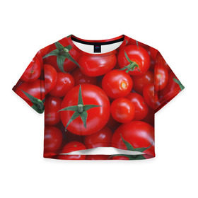 Женская футболка 3D укороченная с принтом Томатная в Петрозаводске, 100% полиэстер | круглая горловина, длина футболки до линии талии, рукава с отворотами | tomato | vegan | vegetarian | будизм | веган | вегетарианство | йога | помидор | сыроедение | томат | фитнес | ягода