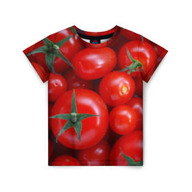 Детская футболка 3D с принтом Томатная в Петрозаводске, 100% гипоаллергенный полиэфир | прямой крой, круглый вырез горловины, длина до линии бедер, чуть спущенное плечо, ткань немного тянется | Тематика изображения на принте: tomato | vegan | vegetarian | будизм | веган | вегетарианство | йога | помидор | сыроедение | томат | фитнес | ягода