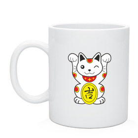 Кружка с принтом Японский котик в Петрозаводске, керамика | объем — 330 мл, диаметр — 80 мм. Принт наносится на бока кружки, можно сделать два разных изображения | Тематика изображения на принте: иероглиф | кот | япония