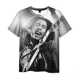 Мужская футболка 3D с принтом Боб Марли 2 в Петрозаводске, 100% полиэфир | прямой крой, круглый вырез горловины, длина до линии бедер | bob marley | боб марли | музыка | регги