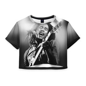 Женская футболка 3D укороченная с принтом Боб Марли 2 в Петрозаводске, 100% полиэстер | круглая горловина, длина футболки до линии талии, рукава с отворотами | bob marley | боб марли | музыка | регги