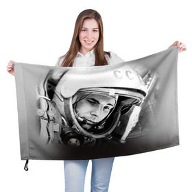 Флаг 3D с принтом Гагарин 1 в Петрозаводске, 100% полиэстер | плотность ткани — 95 г/м2, размер — 67 х 109 см. Принт наносится с одной стороны | гагарин | космос | космос наш | поехали | ретро | ссср | юрий гагарин