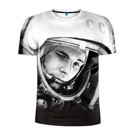 Мужская футболка 3D спортивная с принтом Гагарин 1 в Петрозаводске, 100% полиэстер с улучшенными характеристиками | приталенный силуэт, круглая горловина, широкие плечи, сужается к линии бедра | гагарин | космос | космос наш | поехали | ретро | ссср | юрий гагарин