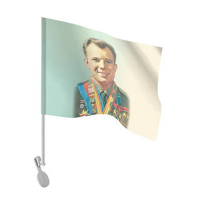 Флаг для автомобиля с принтом Гагарин 2 в Петрозаводске, 100% полиэстер | Размер: 30*21 см | гагарин | космос | космос наш | поехали | ретро | ссср | юрий гагарин