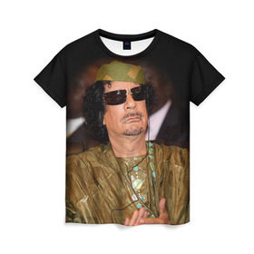 Женская футболка 3D с принтом Каддафи 3 в Петрозаводске, 100% полиэфир ( синтетическое хлопкоподобное полотно) | прямой крой, круглый вырез горловины, длина до линии бедер | каддафи | муаммар каддафи | революция
