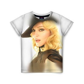 Детская футболка 3D с принтом Мадонна 2 в Петрозаводске, 100% гипоаллергенный полиэфир | прямой крой, круглый вырез горловины, длина до линии бедер, чуть спущенное плечо, ткань немного тянется | Тематика изображения на принте: madonna | мадонна | музыка
