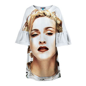 Детское платье 3D с принтом Мадонна 3 в Петрозаводске, 100% полиэстер | прямой силуэт, чуть расширенный к низу. Круглая горловина, на рукавах — воланы | Тематика изображения на принте: madonna | мадонна | музыка