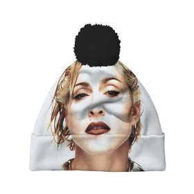 Шапка 3D c помпоном с принтом Мадонна 3 в Петрозаводске, 100% полиэстер | универсальный размер, печать по всей поверхности изделия | madonna | мадонна | музыка