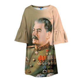 Детское платье 3D с принтом Сталин 1 в Петрозаводске, 100% полиэстер | прямой силуэт, чуть расширенный к низу. Круглая горловина, на рукавах — воланы | знаменитости | иосиф сталин | ретро | ссср