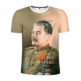 Мужская футболка 3D спортивная с принтом Сталин 1 в Петрозаводске, 100% полиэстер с улучшенными характеристиками | приталенный силуэт, круглая горловина, широкие плечи, сужается к линии бедра | знаменитости | иосиф сталин | ретро | ссср