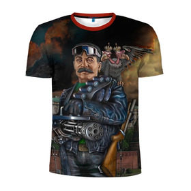 Мужская футболка 3D спортивная с принтом Сталин 3 в Петрозаводске, 100% полиэстер с улучшенными характеристиками | приталенный силуэт, круглая горловина, широкие плечи, сужается к линии бедра | знаменитости | иосиф сталин | ретро | ссср