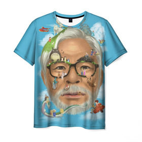 Мужская футболка 3D с принтом Хаяо Миядзаки в Петрозаводске, 100% полиэфир | прямой крой, круглый вырез горловины, длина до линии бедер | Тематика изображения на принте: hayao miyazaki | поньо | тоторо | унесенные
