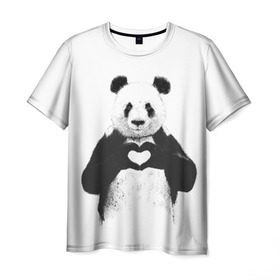 Мужская футболка 3D с принтом Панда Love в Петрозаводске, 100% полиэфир | прямой крой, круглый вырез горловины, длина до линии бедер | панда