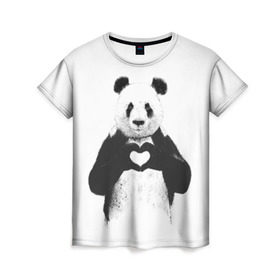 Женская футболка 3D с принтом Панда Love в Петрозаводске, 100% полиэфир ( синтетическое хлопкоподобное полотно) | прямой крой, круглый вырез горловины, длина до линии бедер | панда