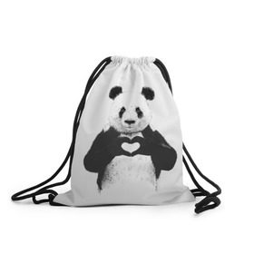 Рюкзак-мешок 3D с принтом Панда Love в Петрозаводске, 100% полиэстер | плотность ткани — 200 г/м2, размер — 35 х 45 см; лямки — толстые шнурки, застежка на шнуровке, без карманов и подкладки | панда