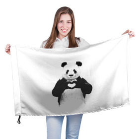 Флаг 3D с принтом Панда Love в Петрозаводске, 100% полиэстер | плотность ткани — 95 г/м2, размер — 67 х 109 см. Принт наносится с одной стороны | панда
