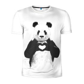 Мужская футболка 3D спортивная с принтом Панда Love в Петрозаводске, 100% полиэстер с улучшенными характеристиками | приталенный силуэт, круглая горловина, широкие плечи, сужается к линии бедра | панда