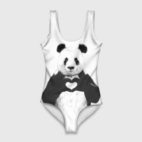 Купальник-боди 3D с принтом Панда Love в Петрозаводске, 82% полиэстер, 18% эластан | Круглая горловина, круглый вырез на спине | панда