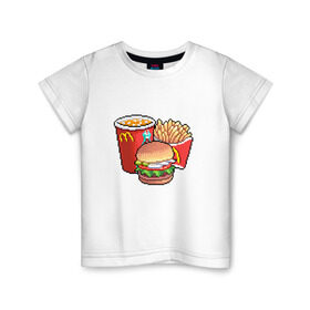 Детская футболка хлопок с принтом Фастфуд в Петрозаводске, 100% хлопок | круглый вырез горловины, полуприлегающий силуэт, длина до линии бедер | бургер | макдак | фри