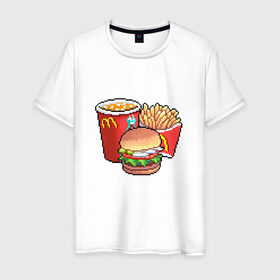 Мужская футболка хлопок с принтом Фастфуд в Петрозаводске, 100% хлопок | прямой крой, круглый вырез горловины, длина до линии бедер, слегка спущенное плечо. | бургер | макдак | фри
