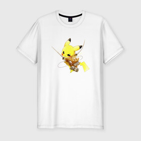 Мужская футболка премиум с принтом Attack on Titan - Pikachu в Петрозаводске, 92% хлопок, 8% лайкра | приталенный силуэт, круглый вырез ворота, длина до линии бедра, короткий рукав | 